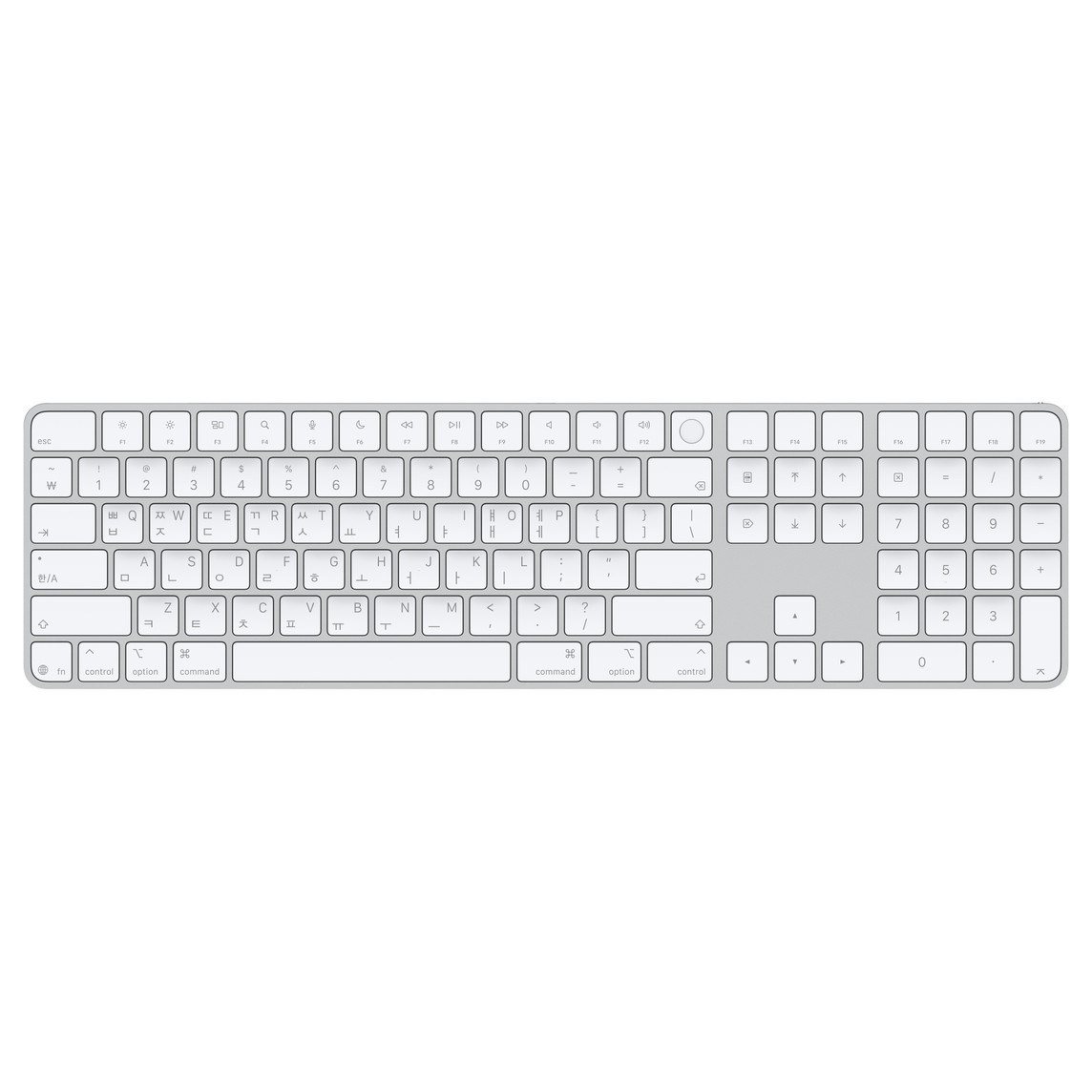 [MXK73KH/A] Apple Silicon이 장착 Mac 모델용 Magic Keyboard(Touch ID 및 숫자 키패드 탑재, USB-C) - 한국어 - 화이트 키
