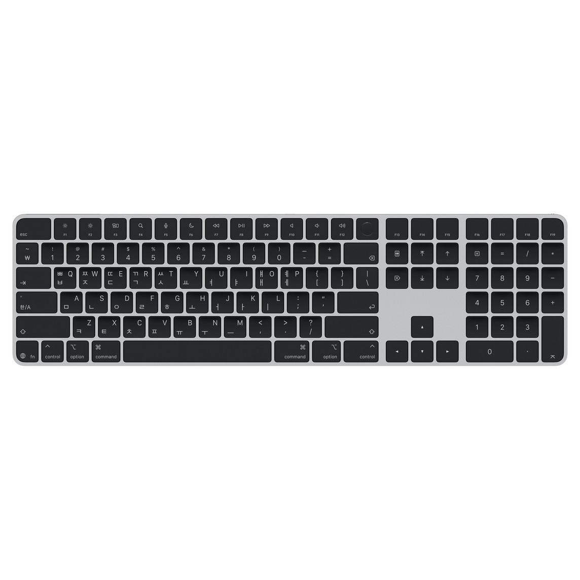 [MXK83KH/A] Apple Silicon이 장착 Mac 모델용 Magic Keyboard(Touch ID 및 숫자 키패드 탑재, USB-C) - 한국어 - 블랙 키